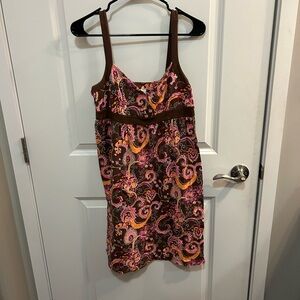 LOFT Ann Taylor Empire Waist Brown and Pink Paisley Mini Sun Dress Size M